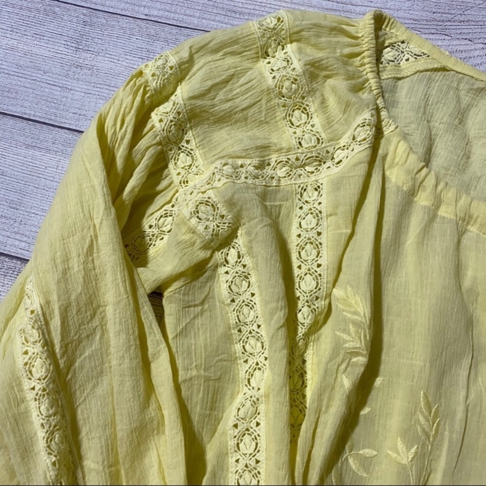 Free People yellow Maria Maria Peasant Blouse size large - Picture 12 of 12